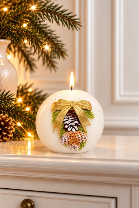 Świeca kula 100 PINE DECORATION lakier biała