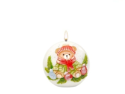 100mm spherical candle - Winter Teddy - white/red lacquer finish