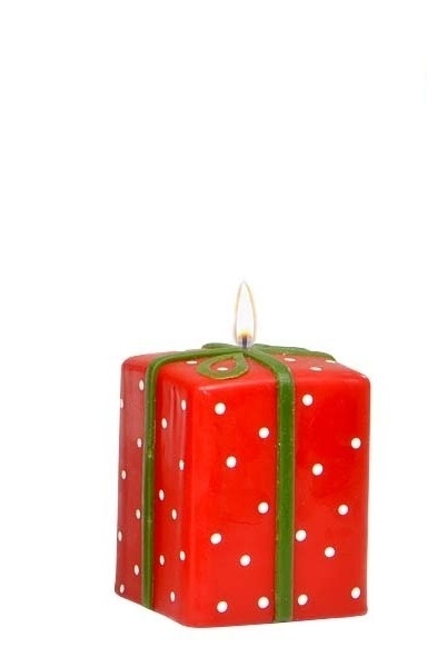 Świeca100/70/70 Christmas Gift Prezent w kropki mat czerwony/zielony