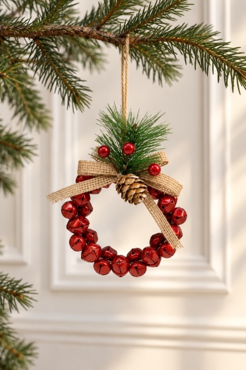 Zawieszka czerwone dzwoneczki metalowe ze stroikiem (TG74547-3)
