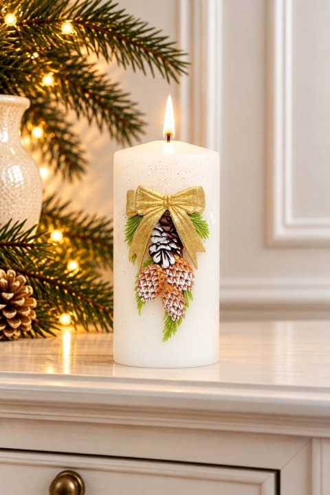 Świeca150/70 PINE DECORATION lakier biała