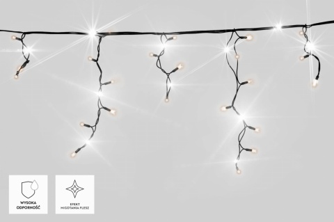 Kurtynka sople LED zewnętrzna gruby kabel 100L+gn białe ciepłe +flash biały zimny (25-338) 4,8m/6W