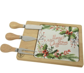 Deska drewniana do serów z ceramicznym wkładem + sztućce (607911)-20%