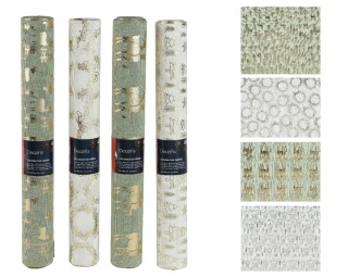 Materiał dekoracyjny len khaki złote renifery (463453) 35x200cm