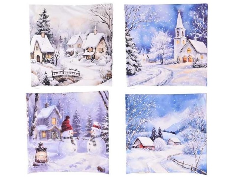 Poszewka świąteczna 45x45cm domki beżowe tło (TG80097)