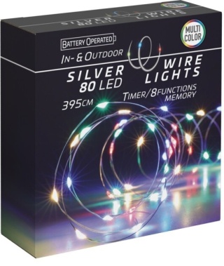 Lampki na druciku 80LED zewnętrzne kolorowe 8 funkcji+ timer 395cm na baterie (AX9732720)