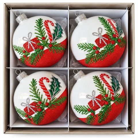 Bombki 120 dekorowane ornament op.4szt.: MAGICZNE ŚWIĘTA
