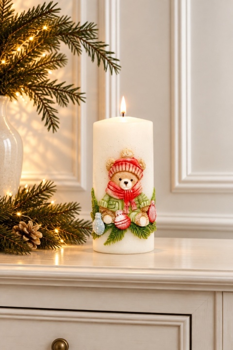Świeca 150/70 WINTER TEDDY lakier biały/czerwony