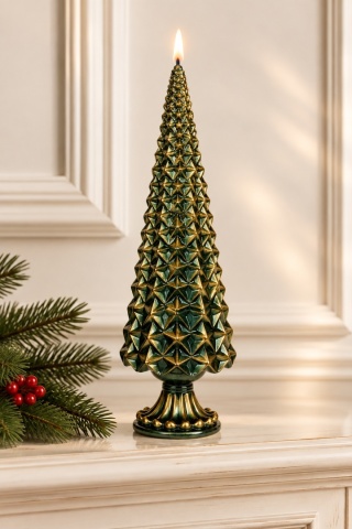 Świeca CHOINKA decor TREE METALIK butelkowa zieleń/złota