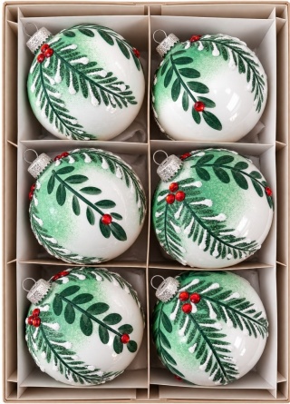 Bombki 80 dekorowane ornament op.6szt.: POD JEMIOŁĄ