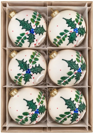 Bombki 80 dekorowane ornament op.6szt.: ZIMOWY OSTROKRZEW