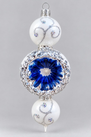 Bombka Wisior ornament z reflektorem: SREBRZYSTY SZAFIR