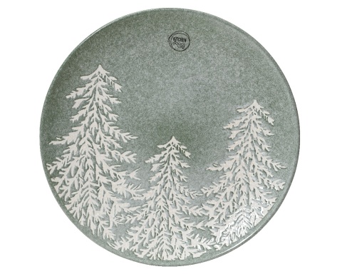 Talerz ceramiczny 27cm zielony z białymi choinkami (604059)