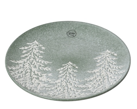 Talerz ceramiczny 27cm zielony z białymi choinkami (604059)