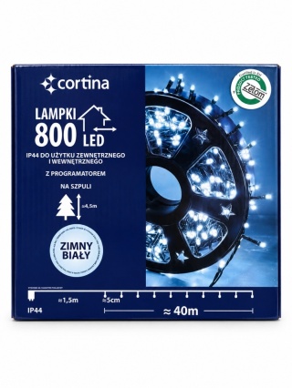 Lampki LED 800L zimne + programator 40m wew/zew (632/21/LED/CW) transformator