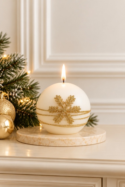 Świeca kula 100 GOLDEN CHRISTMAS lakier matowy biała