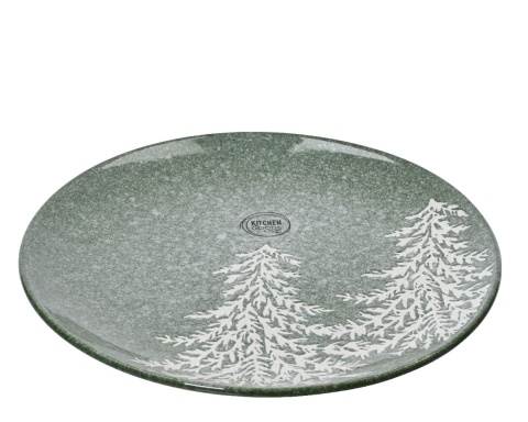 Talerzyk ceramiczny 20cm zielony z białymi choinkami (604060)