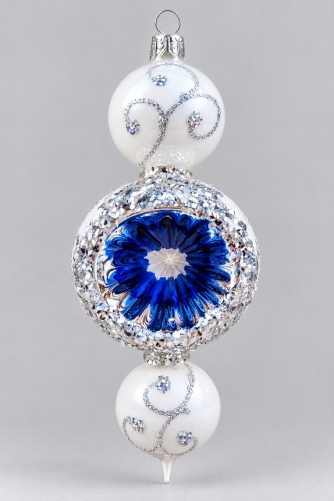 Bombka Wisior ornament z reflektorem: SREBRZYSTY SZAFIR