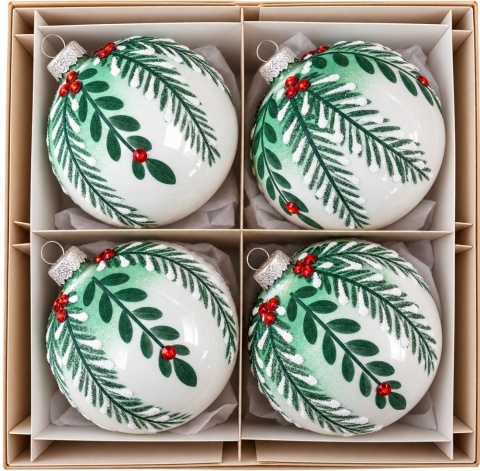 Bombki 120 dekorowane ornament op.4szt.: POD JEMIOŁĄ