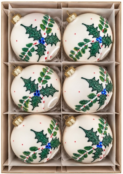 Bombki 80 dekorowane ornament op.6szt.: ZIMOWY OSTROKRZEW
