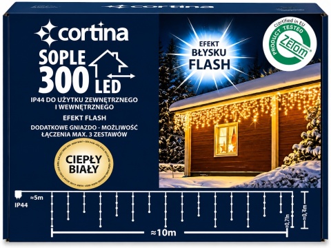 Lampki sople 300LED+gn b.ciepły; zimny flesh 10m (103/21/FLE/WW+CW)