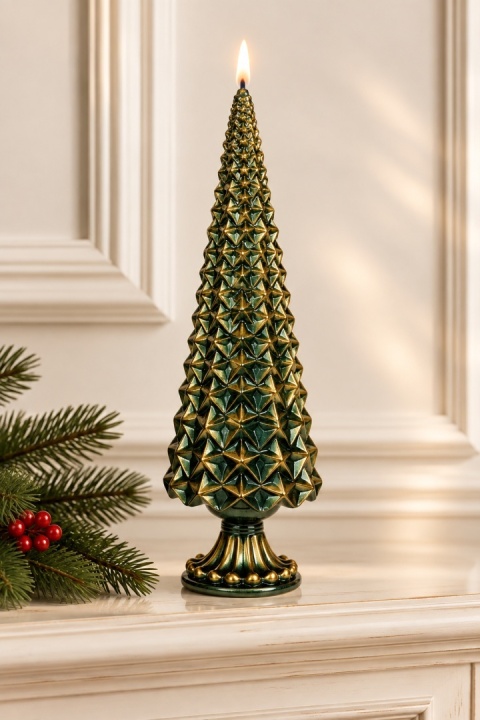 Świeca CHOINKA decor TREE METALIK butelkowa zieleń/złota