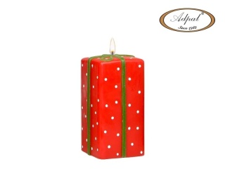 Świeca150/70/70 Christmas Gift Prezent w kropki mat czerwony/zielony