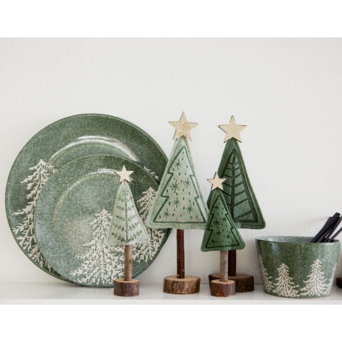 Talerzyk ceramiczny 20cm zielony z białymi choinkami (604060)