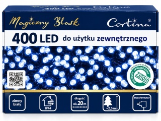 Lampki LED 400L transformator zimne 19,9m dekor. wew/zew (11/15/LED)