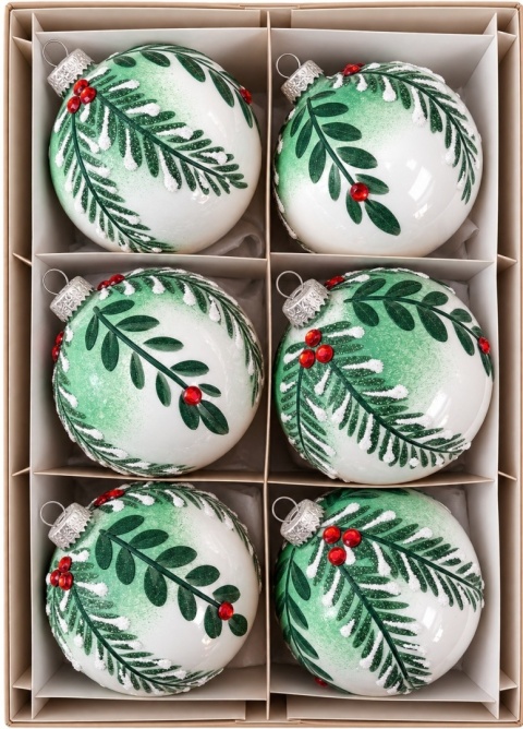 Bombki 80 dekorowane ornament op.6szt.: POD JEMIOŁĄ