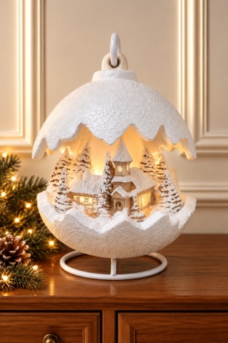 Kula ceramiczna 22cm LED kościół biały brokat