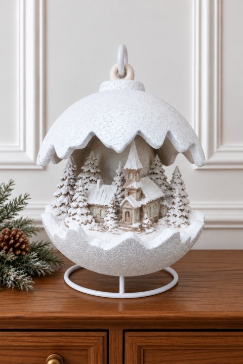 Kula ceramiczna 22cm LED kościół biały brokat