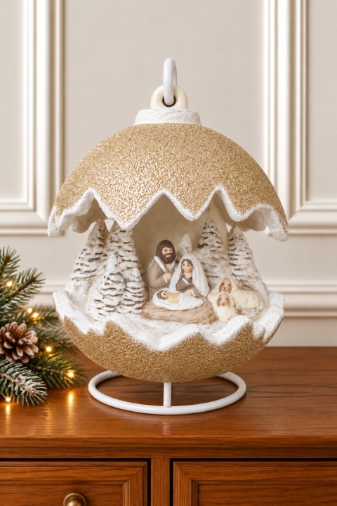 Kula ceramiczna 22cm LED szopka złoty brokat