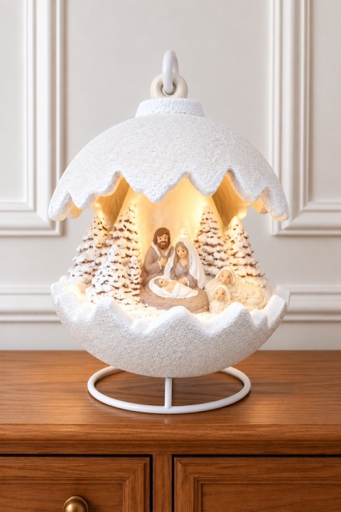 Kula ceramiczna 22cm LED szopka biała