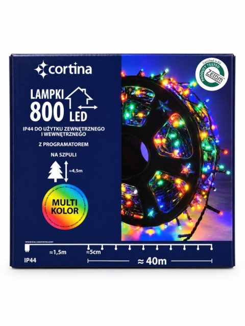 Lampki LED 800L kolorowe + programator 40m wew/zew (632/21/LED/M) transformator
