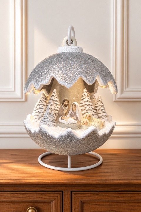 Kula ceramiczna 22cm LED szopka srebrny brokat