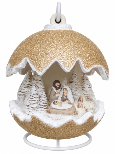 Kula ceramiczna 22cm LED szopka złoty brokat