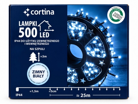 Lampki LED 500L transformator zimne 25m dekoracji wew/zew (108/17/LED/CW)