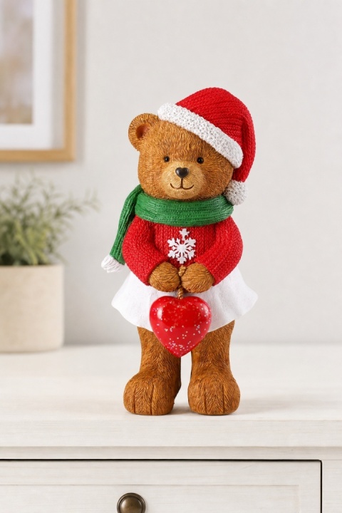 Girl Teddy Bear with Heart, Polyresin (542037)