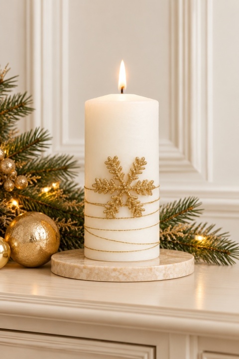 Świeca 150/70 GOLDEN CHRISTMAS lakier matowy biała