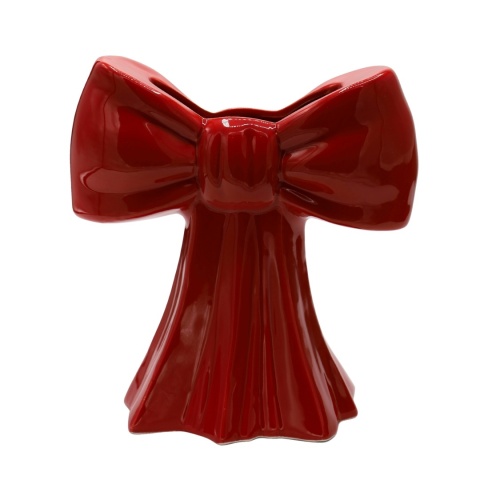 Large red "bow" glazed ceramic vase (91945)