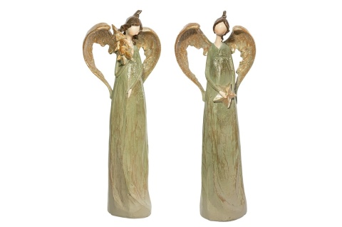 Aniołek ceramiczny 26cm z choinką szałwia + złoto (OZB06301)