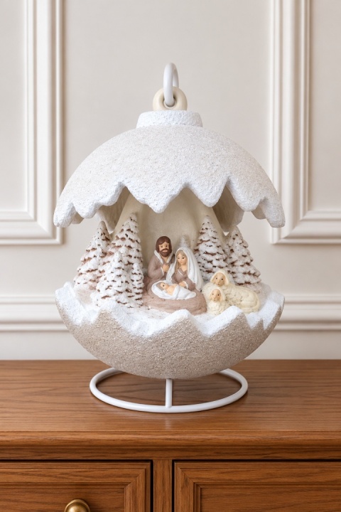 Kula ceramiczna 22cm LED szopka biała