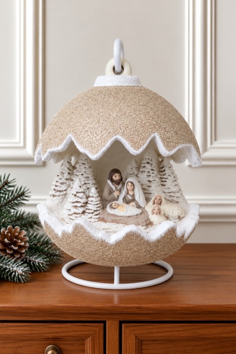 Kula ceramiczna 22cm LED szopka piaskowy brokat