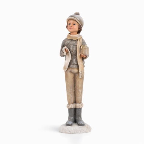 Angielski chłopiec ceramiczny z prezentami na podstawie (SX0495)