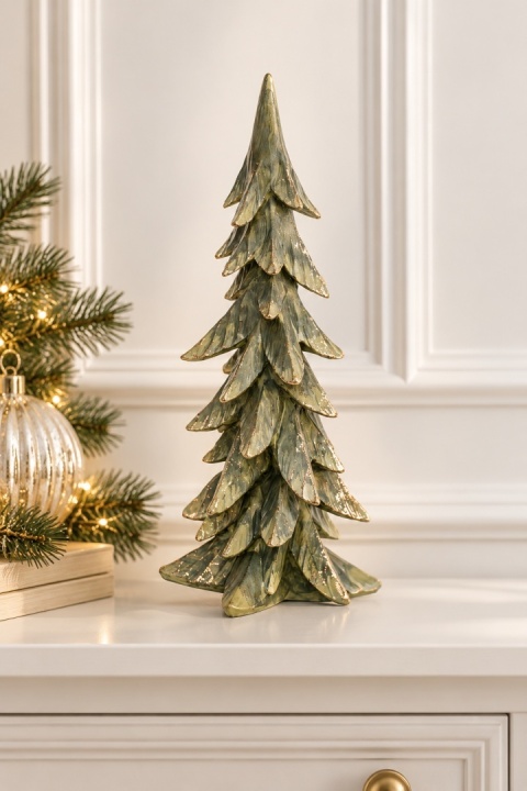 Choinka ceramiczna 42cm strzępiasta szałwia + złoto średnia (OZB06295)