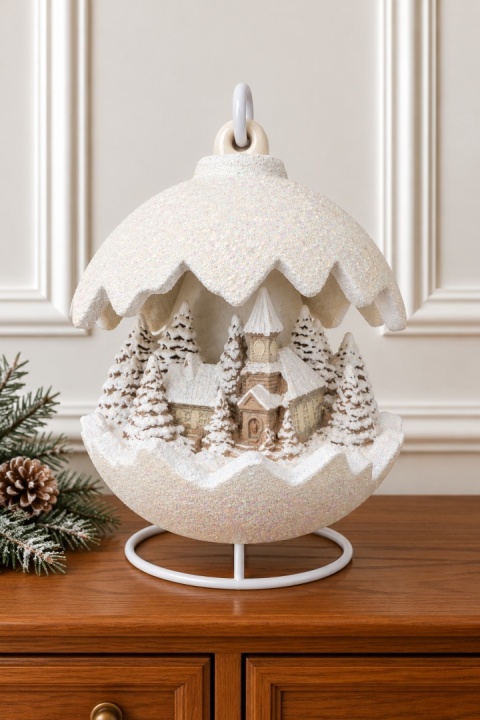 Kula ceramiczna 22cm LED kościół ecru brokat
