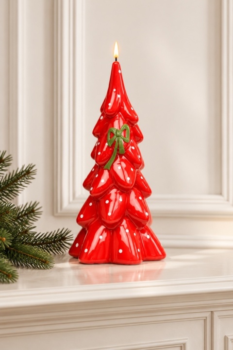 Świeca CHOINKA duża 210/110 CHRISTMAS GIFT mat czerwony/zielony