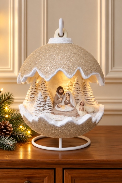 Kula ceramiczna 22cm LED szopka piaskowy brokat