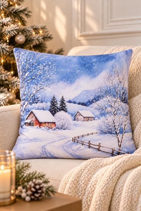 Poszewka świąteczna 45x45cm domki nocą (TG80097)